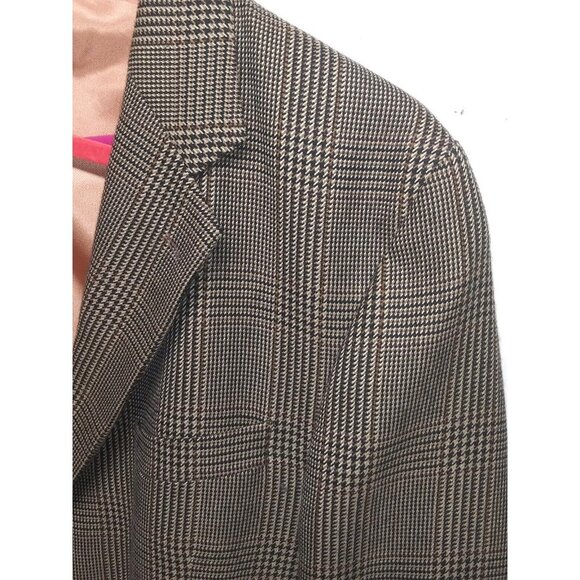 J. RIGGINGS Blazer Jacket Mens 44R Brown tan Wool-blend Houndstooth Sports Coat - Picture 4 of 16